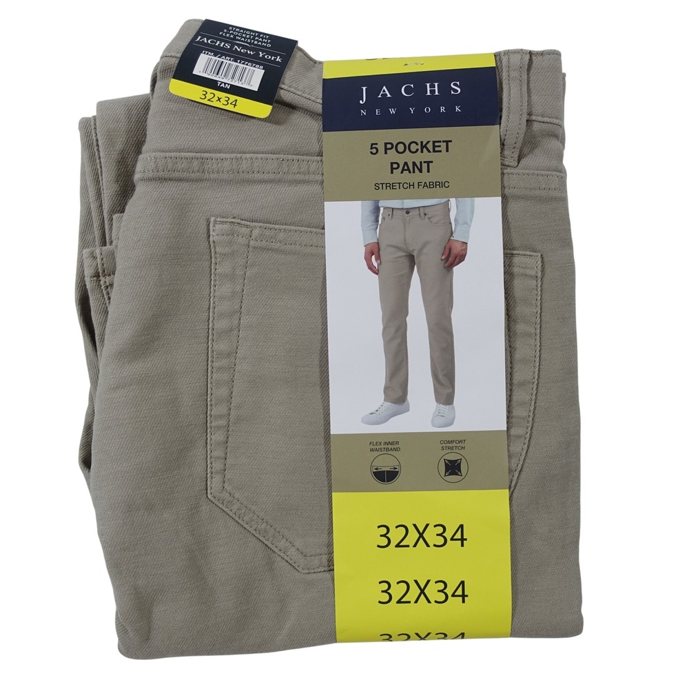 Jachs New York Mens 32X34 Tan 5 Pocket Stretch Fabric Pants